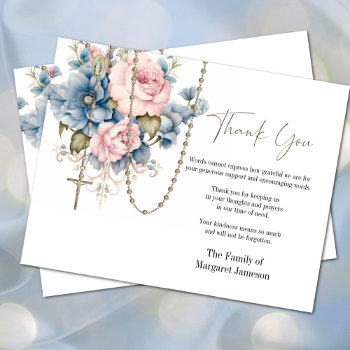 Catholic Floral Rosary Funeral Condolence Sympathy Thank You Card by ShowerOfRoses at Zazzle