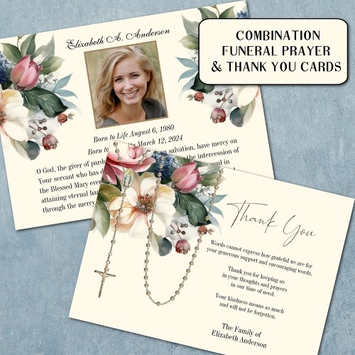 Catholic Floral Rosary Funeral Condolence Sympathy Thank You Card