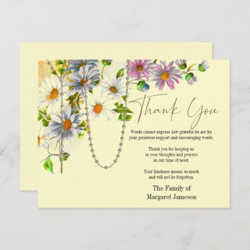 Catholic Floral Rosary Funeral Condolence Sympathy Thank You Card
