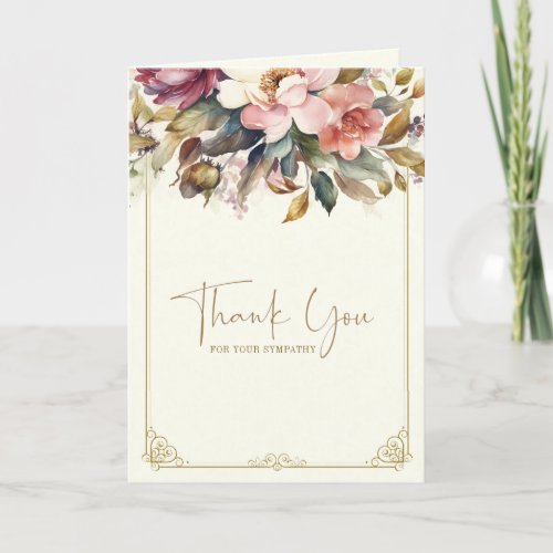 Catholic Floral Rosary Funeral Condolence Thank You Card