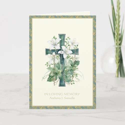 Catholic floral rosary funeral Mass prayer  Card