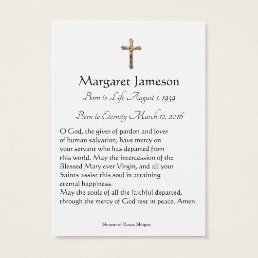 Catholic Floral Sympathy Condolence Holy Card (Back)