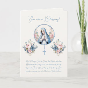 Catholic Floral Virgin Mary Rosary Scripture Verse Letterpress Thank You Card