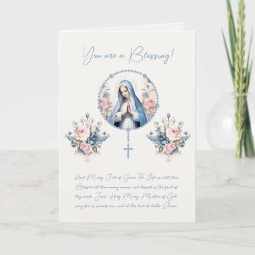 Catholic Floral Virgin Mary Rosary Scripture Verse Thank You Card