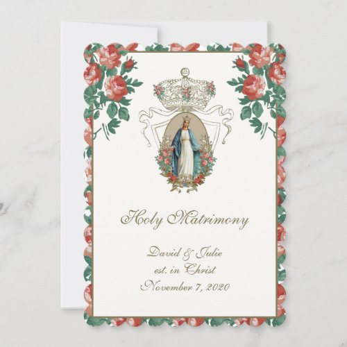 Catholic Floral Wedding Church Reception Combined  Invitation