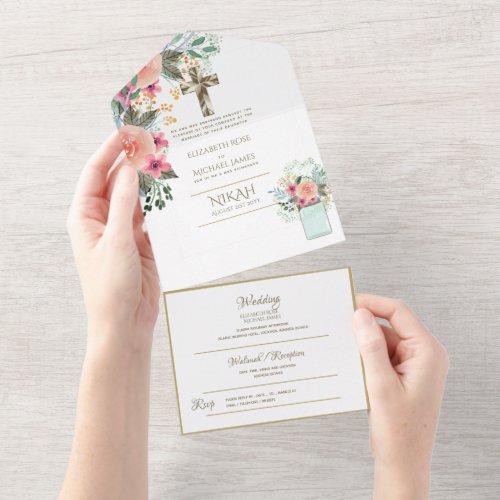 Catholic Floral Wedding Invitations Modern Cross