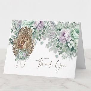 Catholic Floral  Wedding Mary & Joseph Letterpress Thank You Card