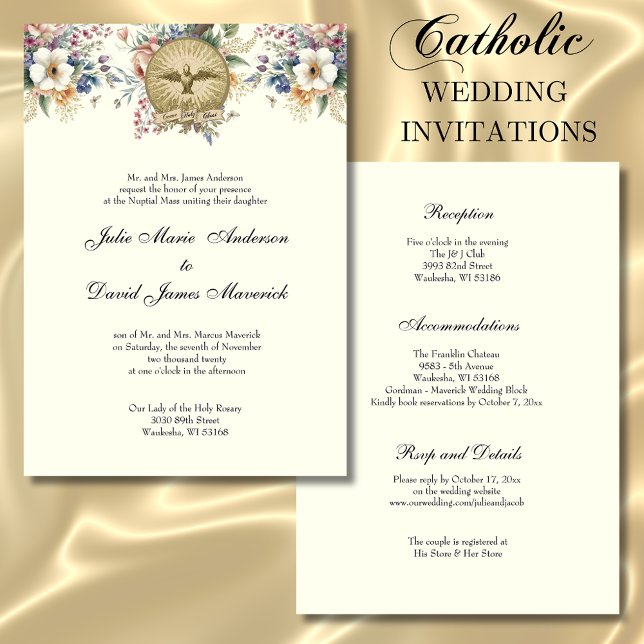 Catholic Floral Wedding Reception Combo Invitation (Creator Uploaded)