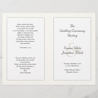 Catholic Folded Wedding Ceremony Program Ecru