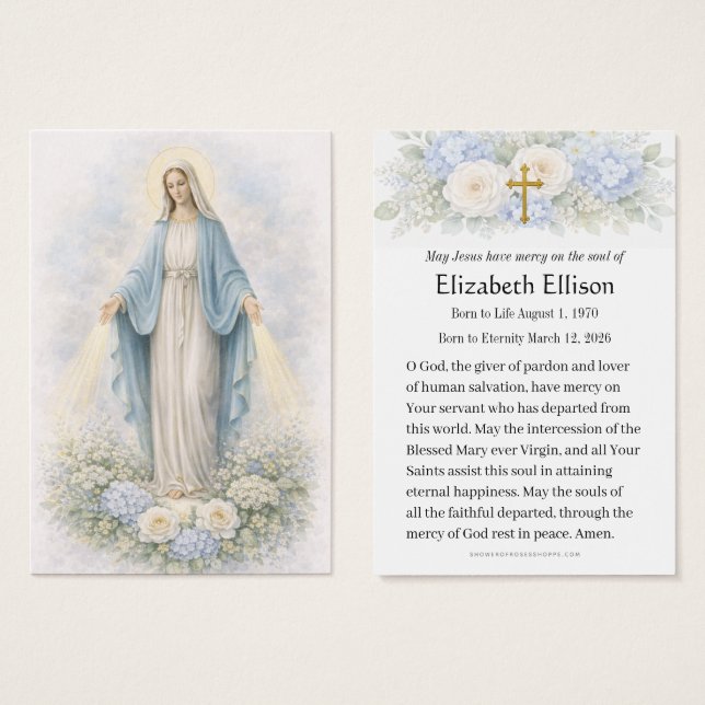 Catholic Funeral Blessed Mother Remembrance, (Front & Back)