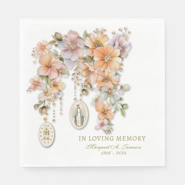 Catholic Funeral Floral Mary Memorial  Napkins (Front)