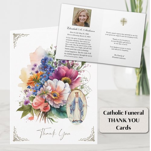 Catholic Funeral Floral Mary Thank you  Note Card