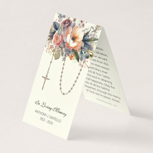 Catholic Funeral Floral Rosary Prayer Holy Card