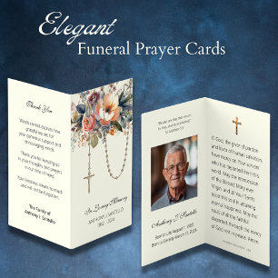 Catholic Funeral Floral Rosary Prayer Holy Card
