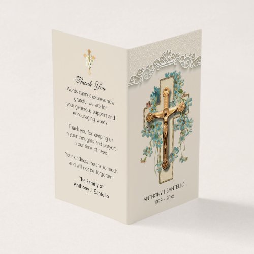 Catholic Funeral Gold Crucifix Prayer Photo Card