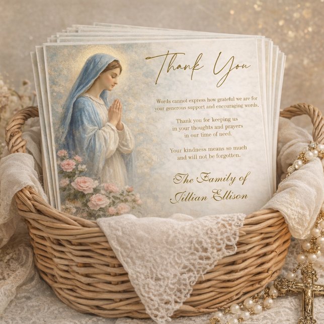 Catholic Funeral Memorial Blessed Mother Mary  Thank You Card (Creator Uploaded)