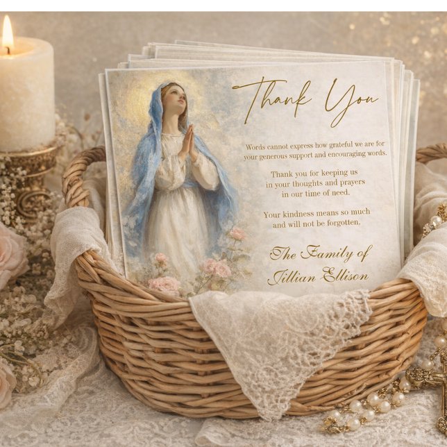Catholic Funeral Memorial Blessed Virgin Mary  Thank You Card (Creator Uploaded)