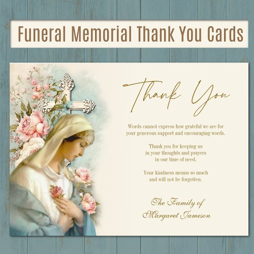 Catholic Funeral Memorial Blessed Virgin Mary  Thank You Card