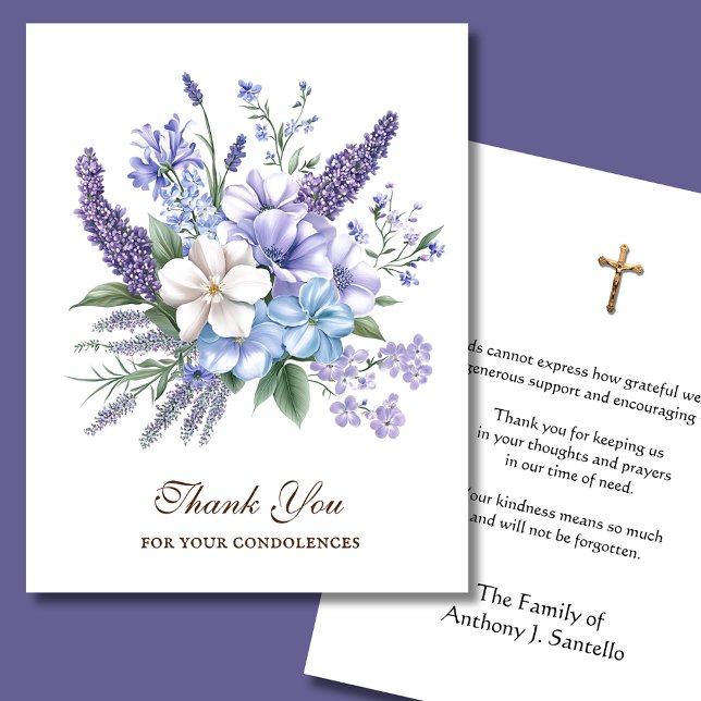 Catholic Funeral Memorial Floral Crucifix Thank You Card (Creator Uploaded)