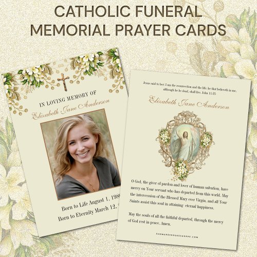 Catholic Funeral Memorial Floral Prayer Card