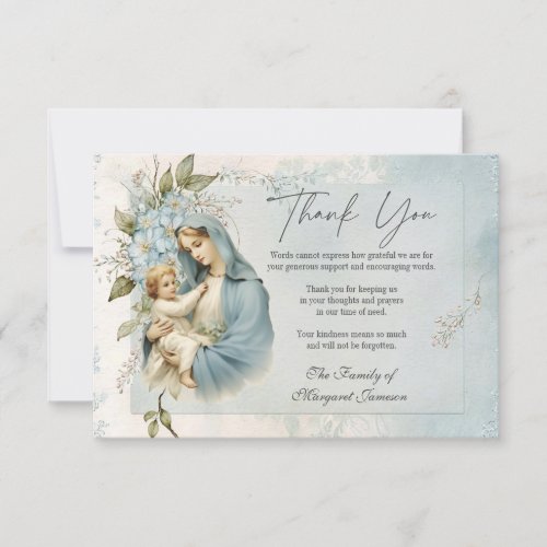 Catholic Funeral Memorial Jesus Virgin Mary  Thank You Card