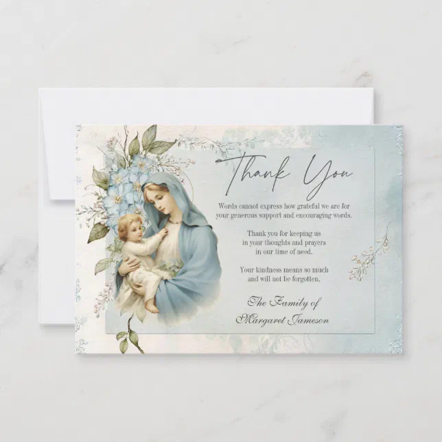 Catholic Funeral Memorial Jesus Virgin Mary Thank You Card | Zazzle