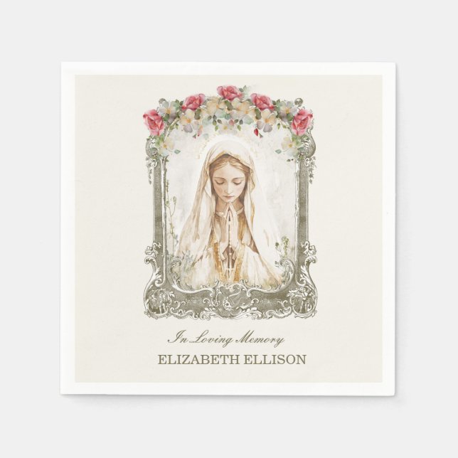 Catholic Funeral Memorial Mary Prayer Card Napkins (Front)