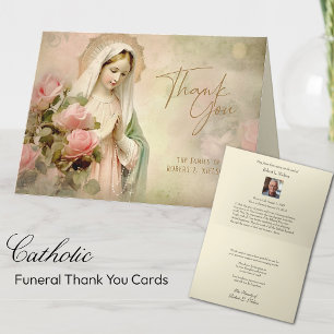 Catholic Funeral Memorial Photo Prayer Letterpress Thank You Card
