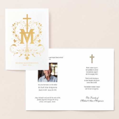 Catholic Funeral Memorial Photo Thank You Foil Card