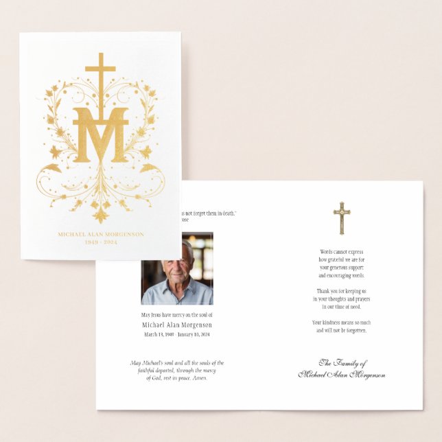 Catholic Funeral Memorial Photo Thank You Foil Card (Display)