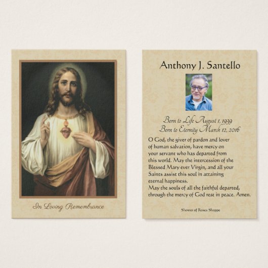 Catholic Funeral Memorial Prayer Holy Card (Front & Back)