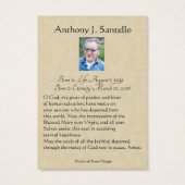 Catholic Funeral Memorial Prayer Holy Card (Back)