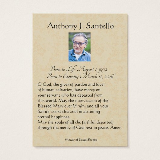 Catholic Funeral Memorial Prayer Holy Card (Back)
