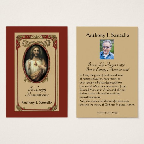 Catholic Funeral Memorial Prayer Holy Card