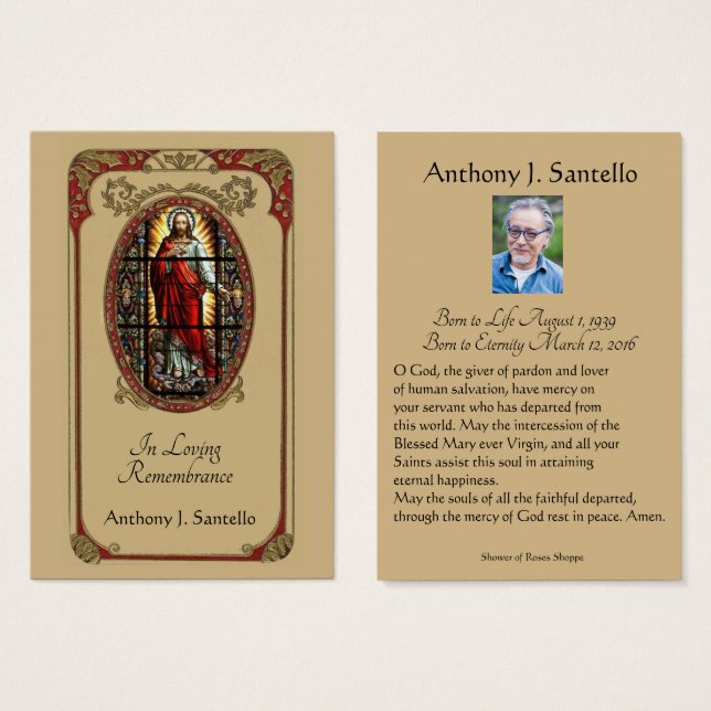 Catholic Funeral Memorial Prayer Holy Card (Front & Back)