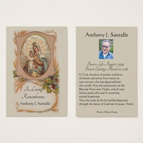 Catholic Funeral Memorial Prayer Holy Card