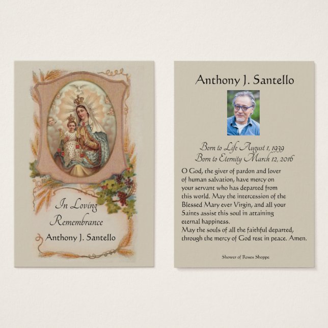 Catholic Funeral Memorial Prayer Holy Card (Front & Back)