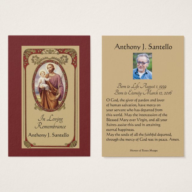 Catholic Funeral Memorial Prayer Holy Card (Front & Back)