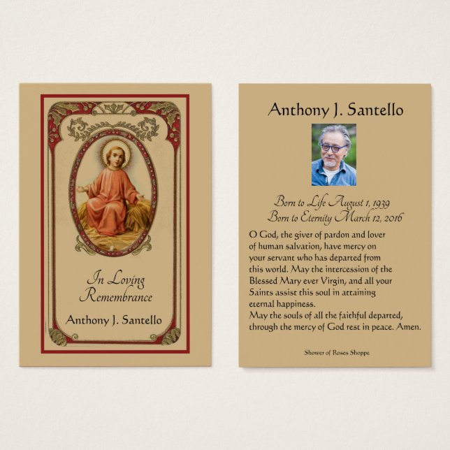 Catholic Funeral Memorial Prayer Holy Card (Front & Back)