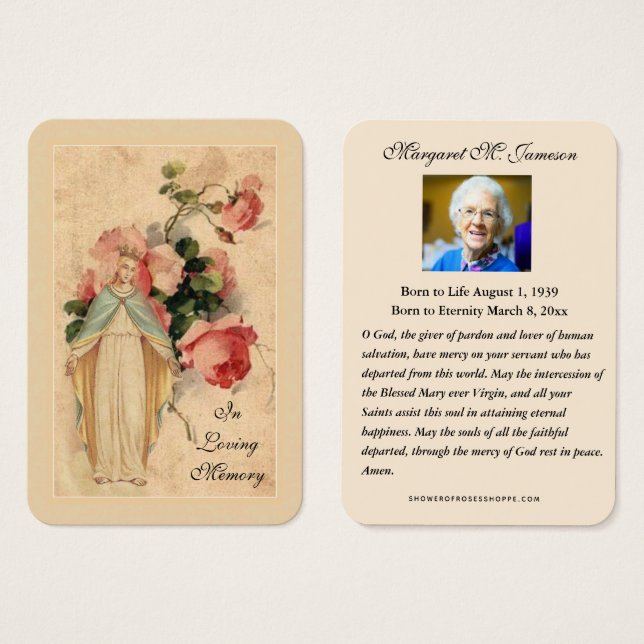 Catholic Funeral Memorial Prayer Holy Card (Front & Back)