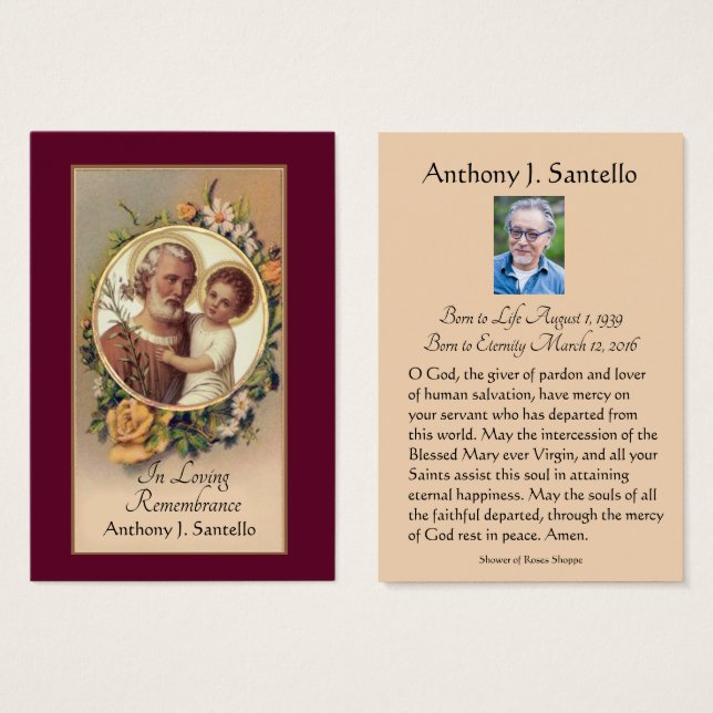 Catholic Funeral Memorial Prayer Holy Card (Front & Back)