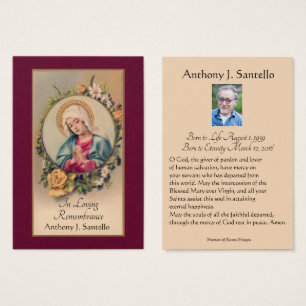 Catholic Funeral Memorial Prayer Holy Card