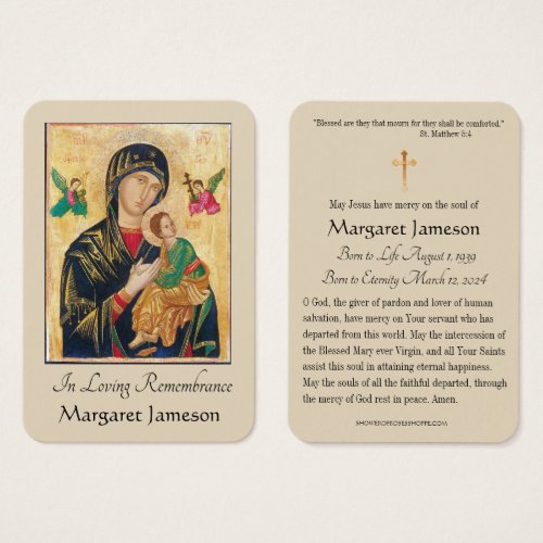 Catholic Funeral Memorial Prayer Holy Card