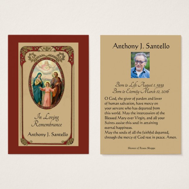Catholic Funeral Memorial Prayer Holy Card (Front & Back)