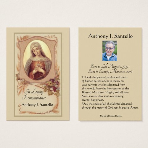 Catholic Funeral Memorial Prayer Holy Card