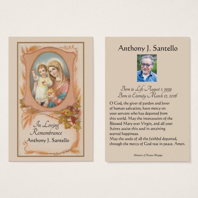 Catholic Funeral Memorial Prayer Holy Card (Front & Back)