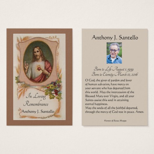 Catholic Funeral Memorial Prayer Holy Card (Front & Back)