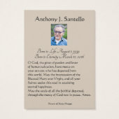 Catholic Funeral Memorial Prayer Holy Card (Back)