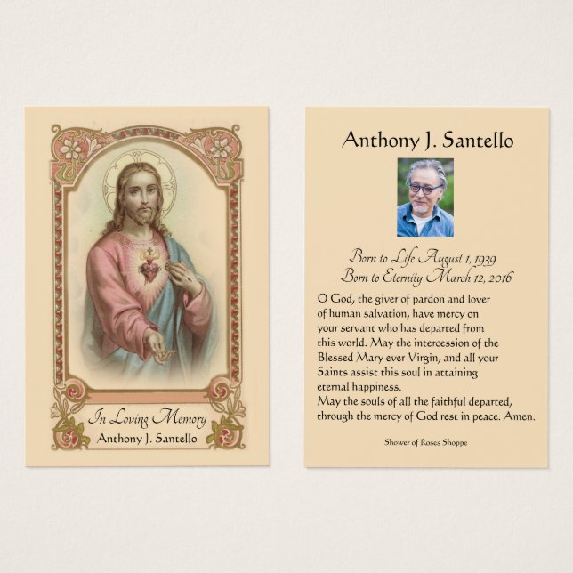 Catholic Funeral Memorial Prayer Holy Card (Front & Back)