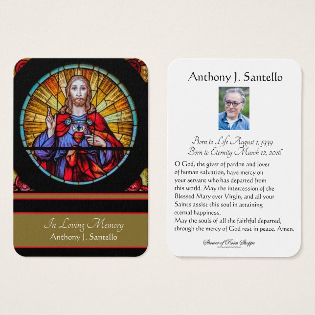 Catholic Funeral Memorial Prayer Holy Card (Front & Back)